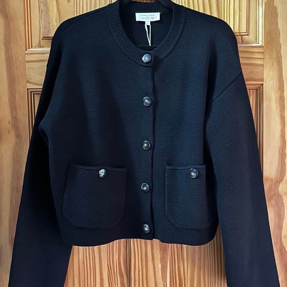 Sezane Merino Wool and Cotton Valerio Jacket Cardigan Black L NWT - Picture 7 of 9